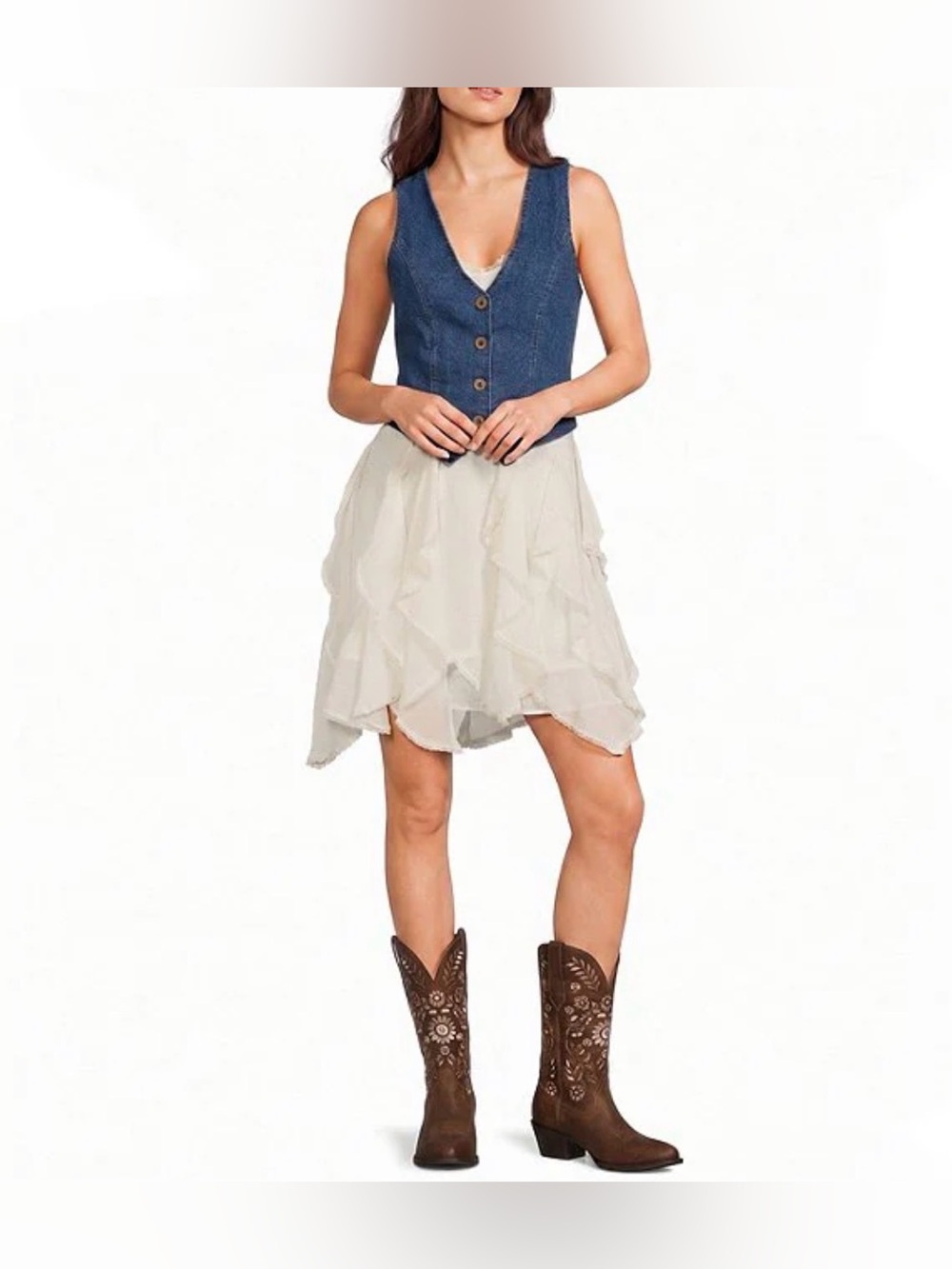 NWT Women’s Denim Vest and Cream Layered Dress